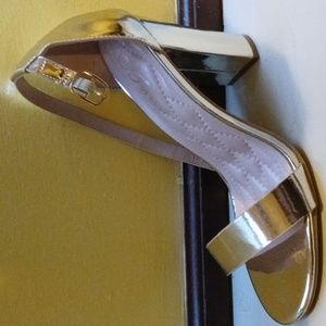 Gold chunky heel 1 strap heels